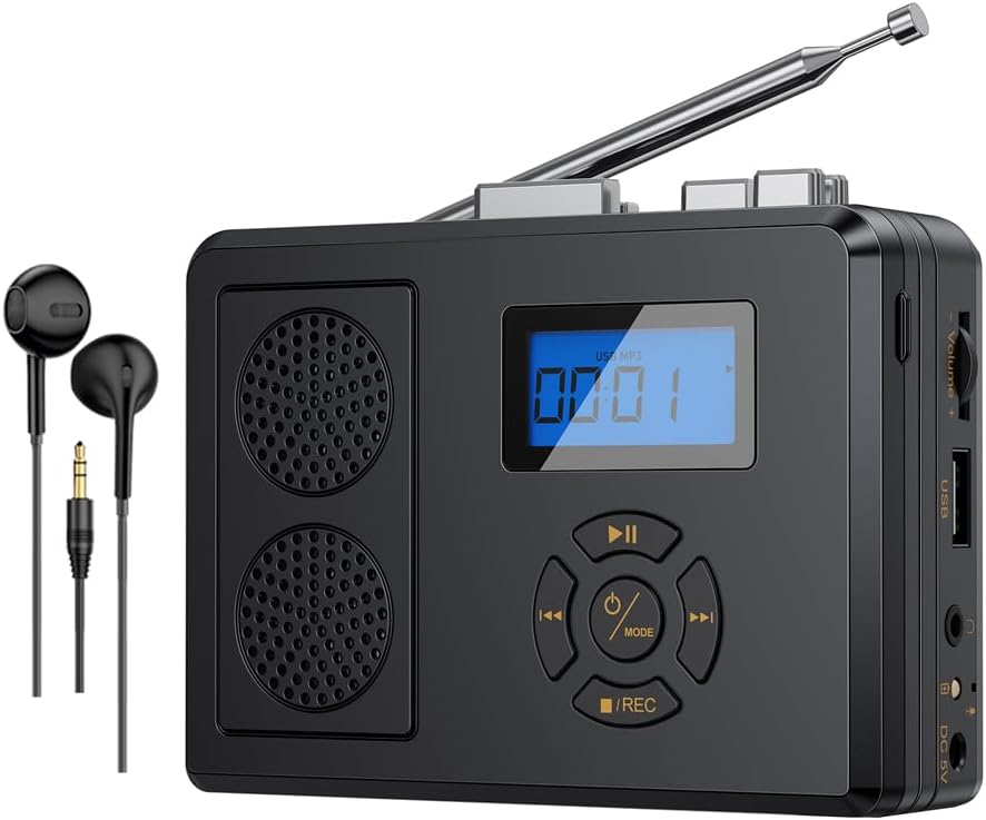 Hernido Cassette Player/MP3 Portable Tape Player, FM Radio/USB Digital Converter, Built-in Dual Stereo Speaker