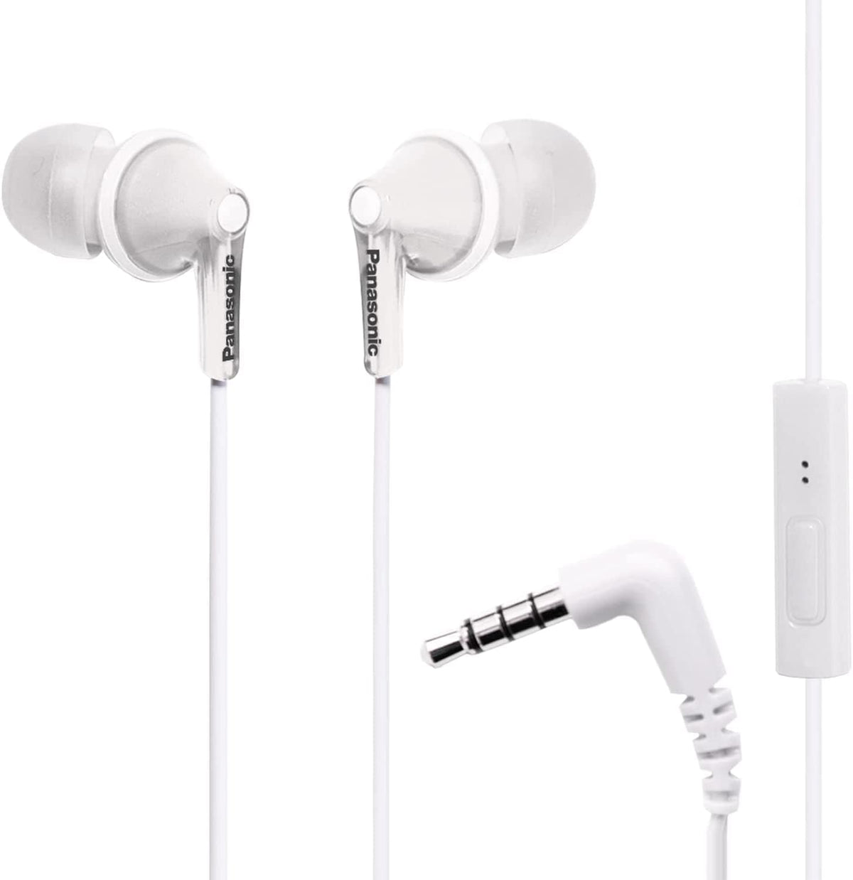Panasonic ErgoFit Wired Earbuds With Microphone, 3.5mm Jack Wired Headphones with Mic and Call Controller, Ergonomic Custom-Fit Earpieces (S/M/L), for Phones and Laptops - RP-TCM125-W (White)