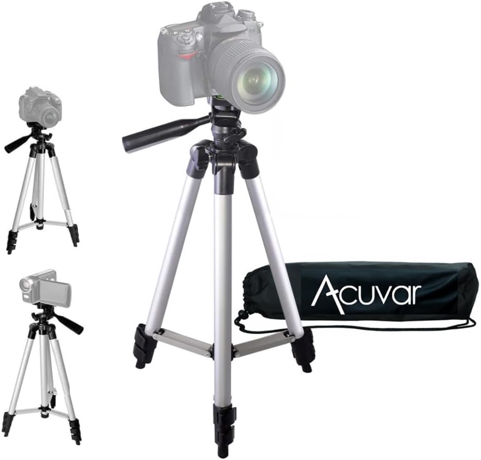 Acuvar 50 Inch 3-Way Lightweight Camera Tripod with Pan & Tilt Head Aluminum DSLR Tripod Stand with Quick Release Plate