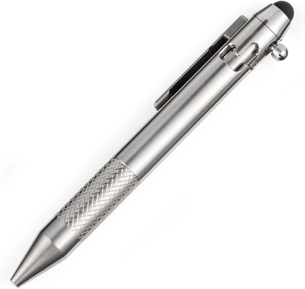 Cool Hand 4.9'' Titanium Bolt Action Pen Stylus for Touch Screen, Ballpoint Ink Refillable, Compact Size, Skelton Out Deep Pocket Clip for Easy Carring