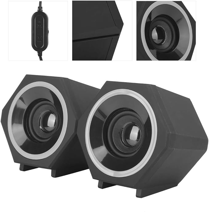 PC Speakers SADA USB Wired Subwoofer Full Range Unit Dynamic Music with Ice Blue Light Small Size High Power for Desktop Laptop Mobile Phone