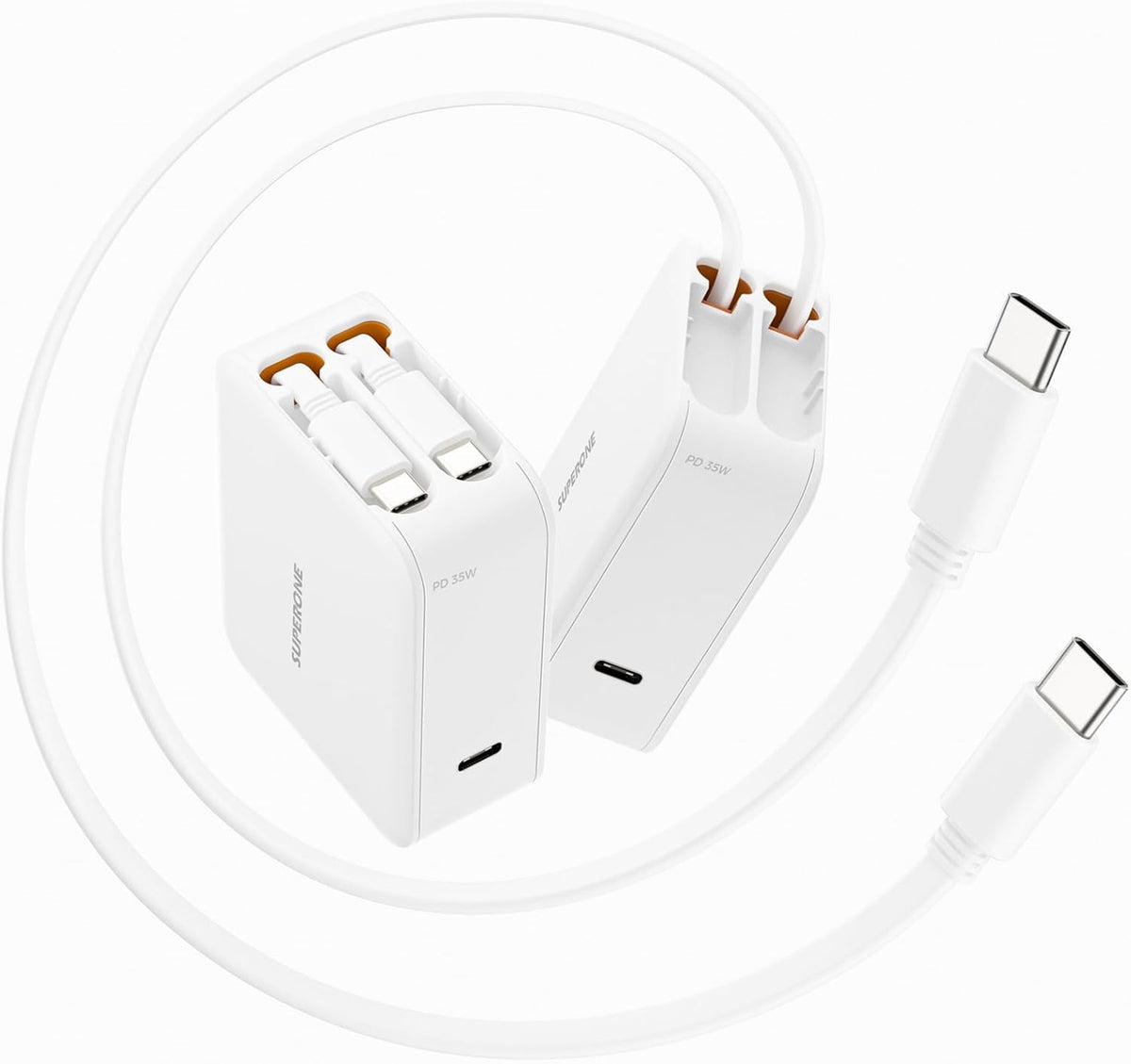 SUPERONE 3 in 1 Retractable Wall Charger with Dual USB C Cables, PD 35W Fast Charging Retractable Phone Charger Wall Plug for iPhone 17/16/15/14/13/12, Pad, Tablet, Samsung, Pixel, and Travel