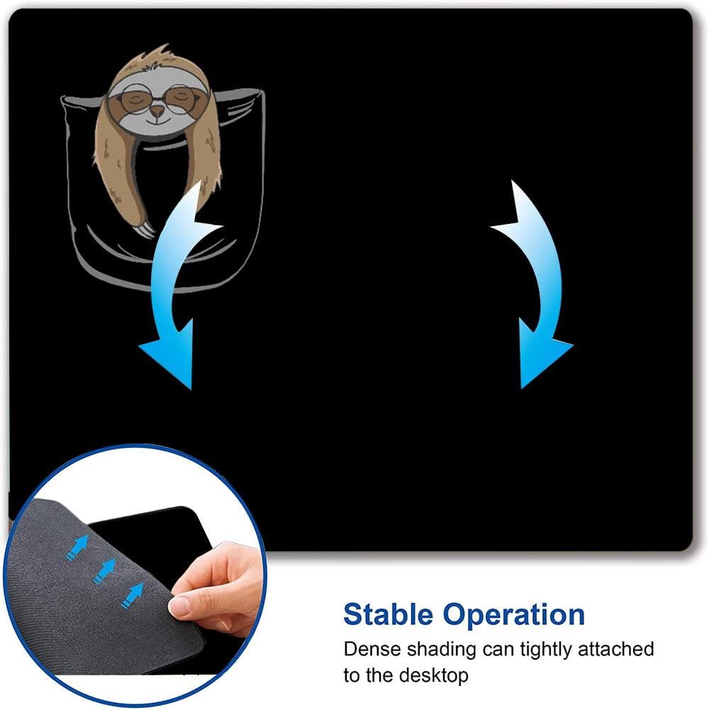 Hokafenle Sloth Mouse Pad - Black With Animal Design, Non-Slip Rubber Base for Desk, Office, Laptop - Cute Square Wireless Mousepad