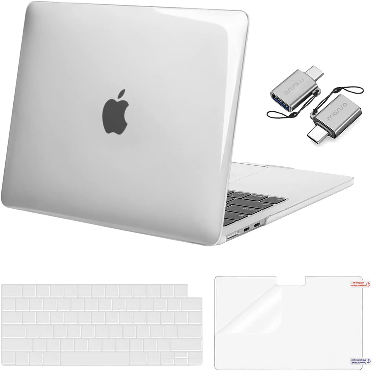 MOSISO Compatible with MacBook Air 13 inch Case 2025 2024 2023 2022 M4 A3240 M3 A3113 M2 A2681, Plastic Hard Shell&Keyboard Cover&Screen Film&Type C for MacBook Air 13.6 inch Case, Crystal Clear