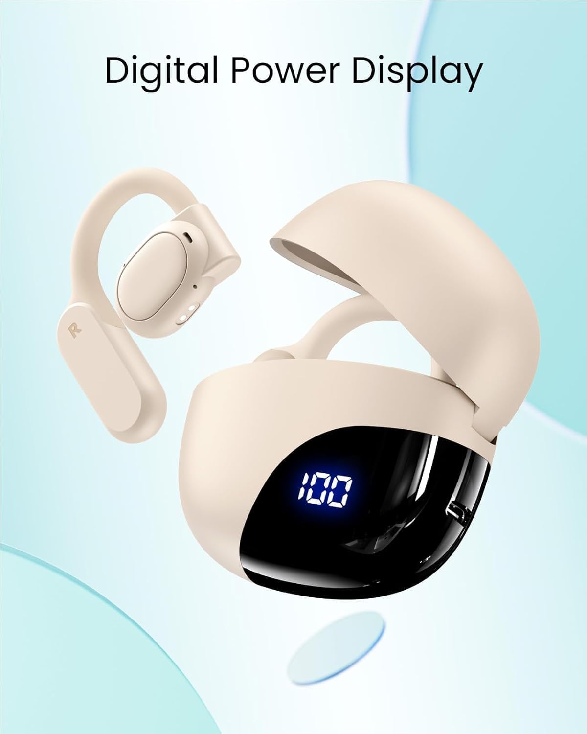 TAGRY Open Ear Earbuds Wireless Bluetooth Headphones 80Hrs Playtime Ear Buds with Earhooks IPX7 Waterproof Touch Control Earphones Sport Headsets for Workout Running Beige