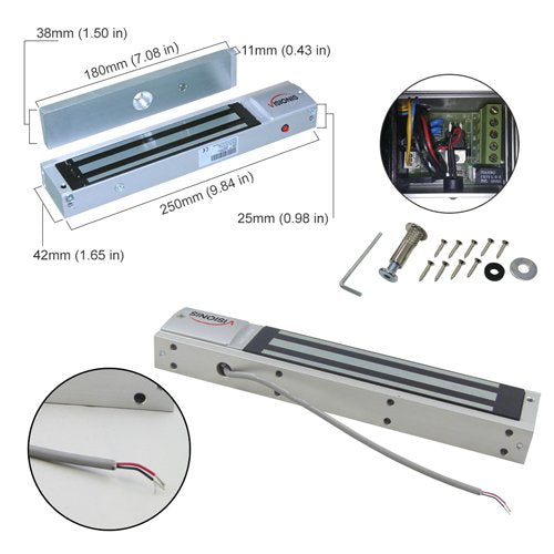 Visionis FPC-7316 VIS-ML600LED Indoor Electromagnetic Lock 600lbs for Out Swinging Door with VIS-7000 Green LED Push to Exit Button NC, COM, NO