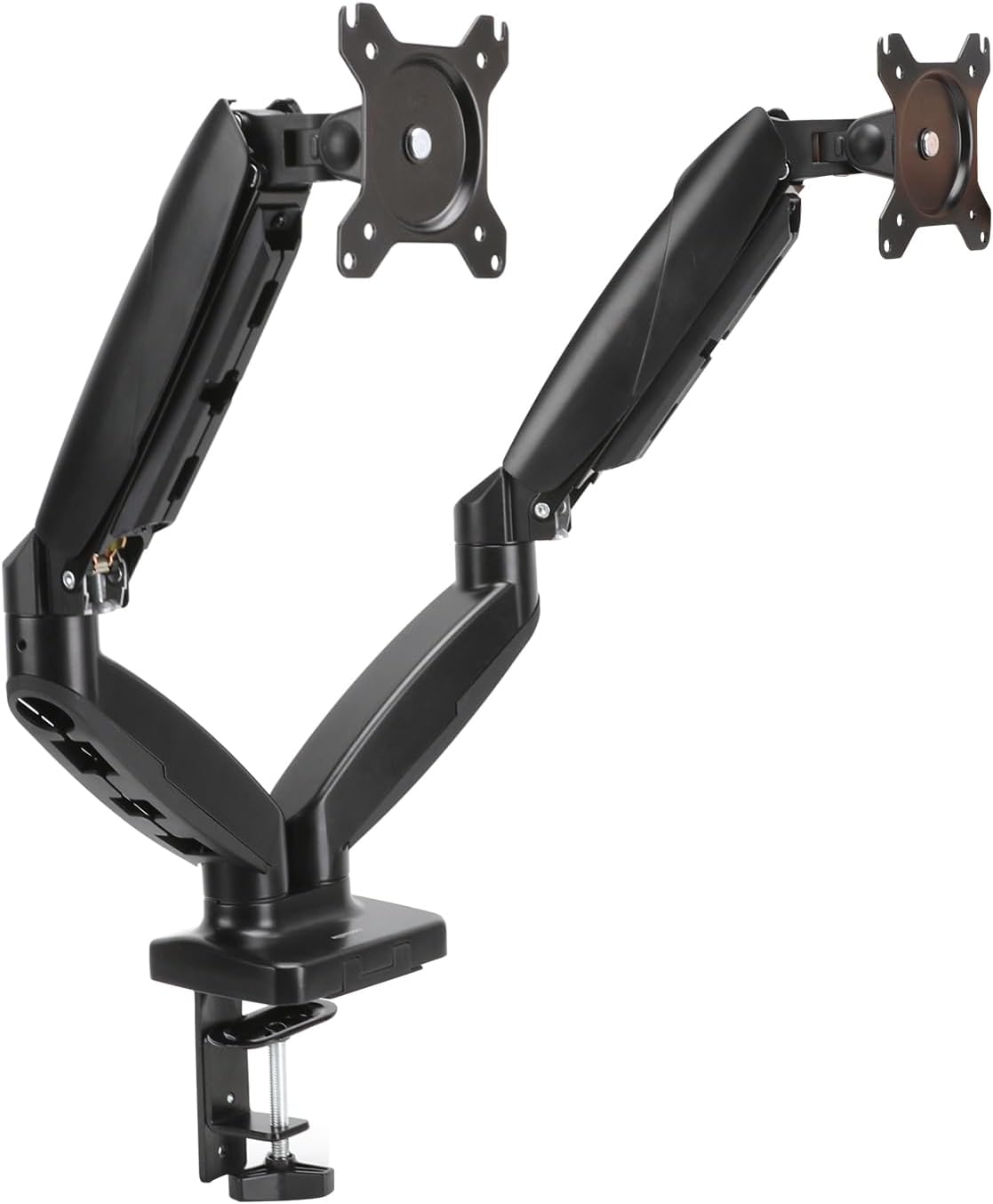 Amazon Basics Gas Spring Dual Computer Monitor Arm Mount, Adjustable, Holds up to 27" Monitors, Black