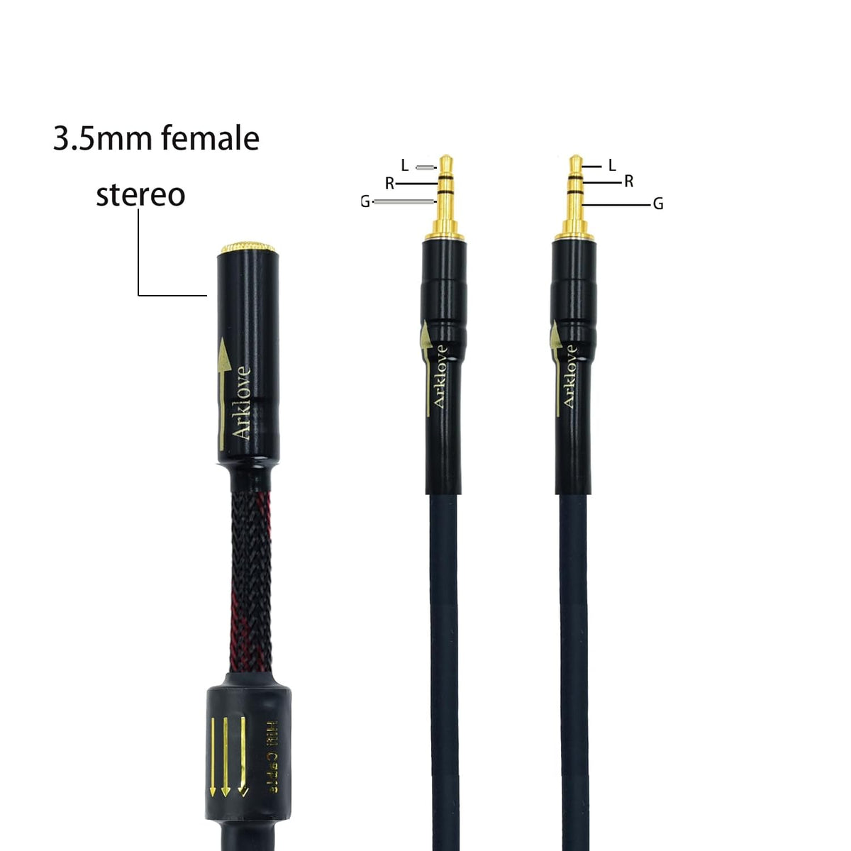 Arklove 3ft Shielded 1/8" aux Input 3.5mm Female 2X 3.5 Output Splitter Stereo Video Audio Cable Out 3.5 Male to Two 3.5 Male in Dual Speaker Cord 24k Gold Plated
