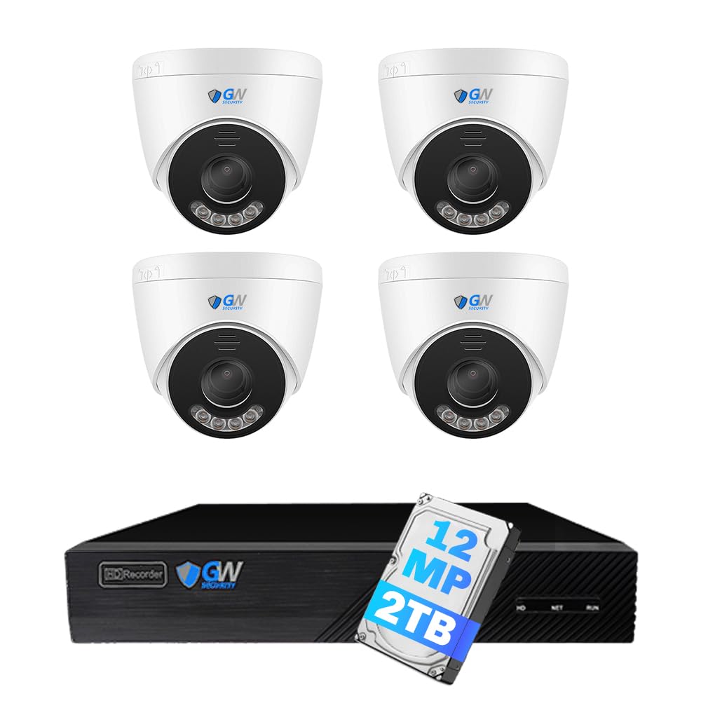GW Security 12MP 3X Motorized Zoom Security System with PoE IP Two-Way Audio Full-Time Color Night Vision Waterproof Turret Security Camera