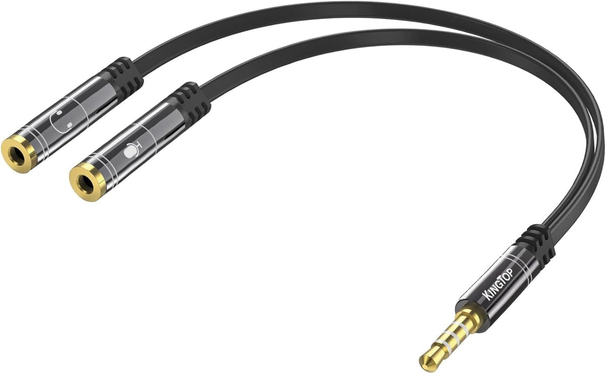 KINGTOP Headset Splitter, 3.5mm Headphone Mic Splitter Cable for Headset with Separate Stereo Audio & Microphone Jacks (Not for Dual Audio Jacks)