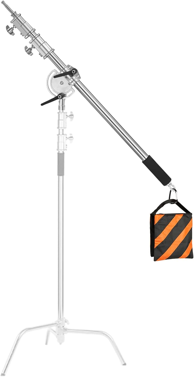 Heavy Duty Extension Boom Arm Bar for Photography C Stand and Light Stand,Adjustable 3.6-8.2ft Crossbar Holding Arm with Sand Bag for Softbox,Studio Strobe,Monolight,LED Video Light,Reflector ect.