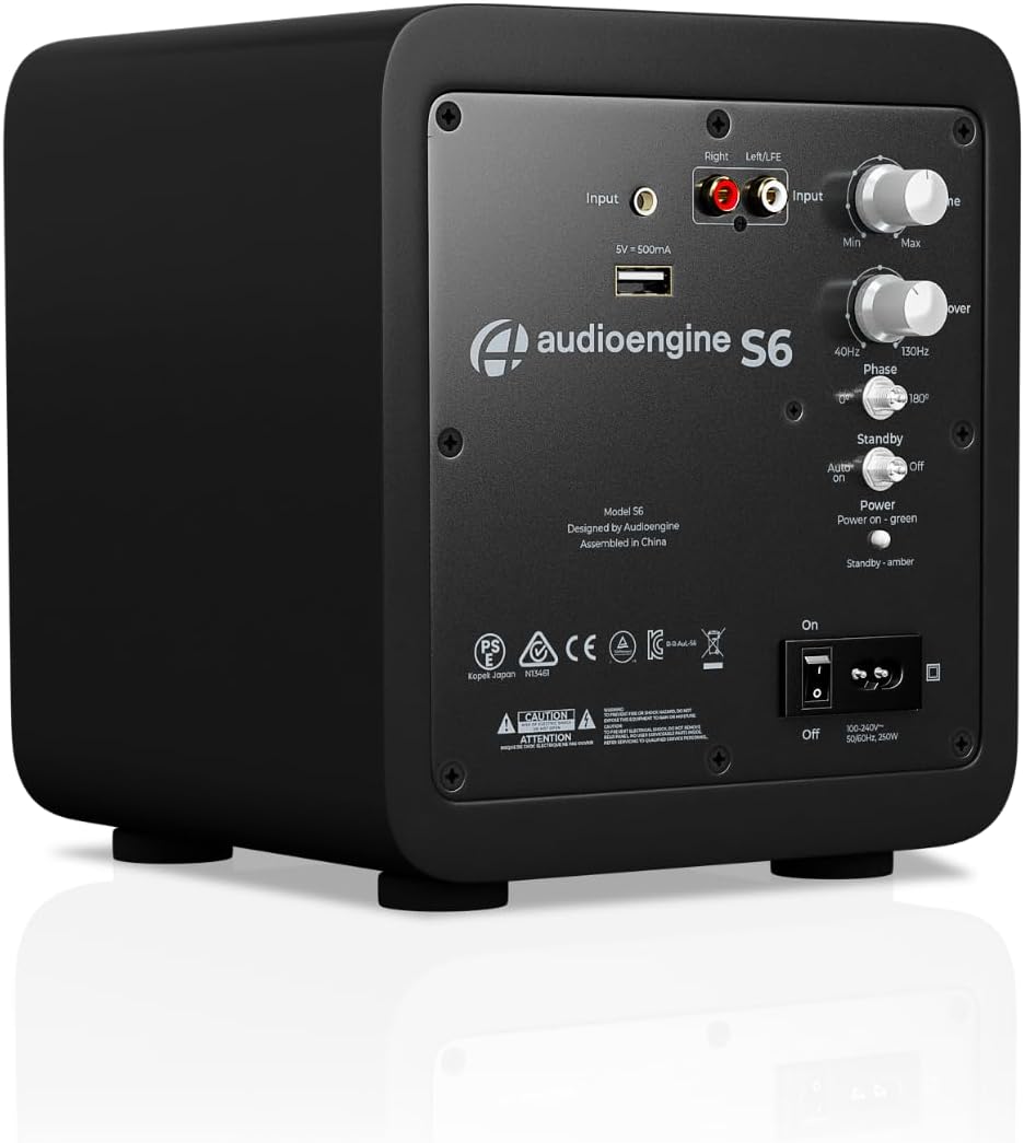 Audioengine S6 210W Compact Powered Mini Subwoofer- Powerful Bass in a Small Package - Great for Desktops, Apartments, Offices and Gaming Setups