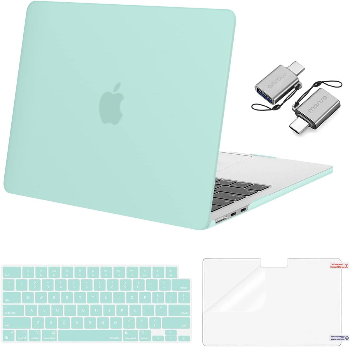 MOSISO Compatible with MacBook Air 13 inch Case 2025 2024 2023 2022 M4 A3240 M3 A3113 M2 A2681, Plastic Hard Shell&Keyboard Cover&Screen Film&Type C for MacBook Air 13.6 inch Case, Mint Green
