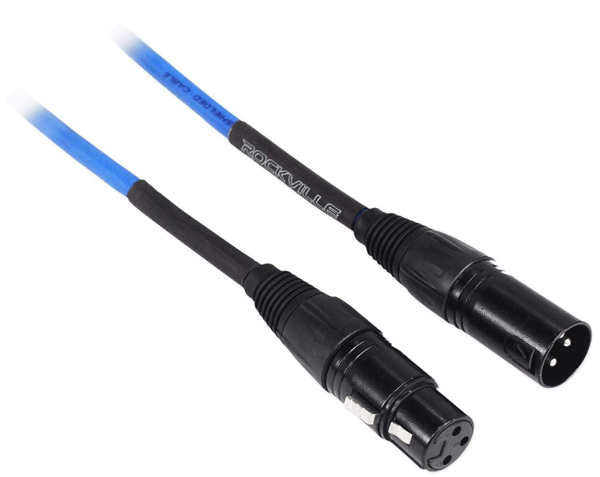 Rockville RCXFM50P-BL 50ft XLR Female to Male REAN Mic/Speaker Cable, Oxygen-Free Copper, Durable PVC Jacket, Blue, Low Noise, for Live Performances