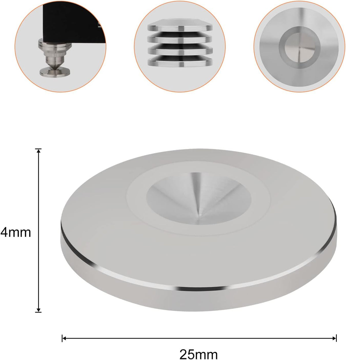 Preffair 4Pcs Stainless Steel Audio Speaker Spike Pads Mats Speaker Isolation Stand Feet Cone Shock Floor Protector Base for HiFi Turntable Subwoofer Loudspeaker Amplifier CD DVD Player