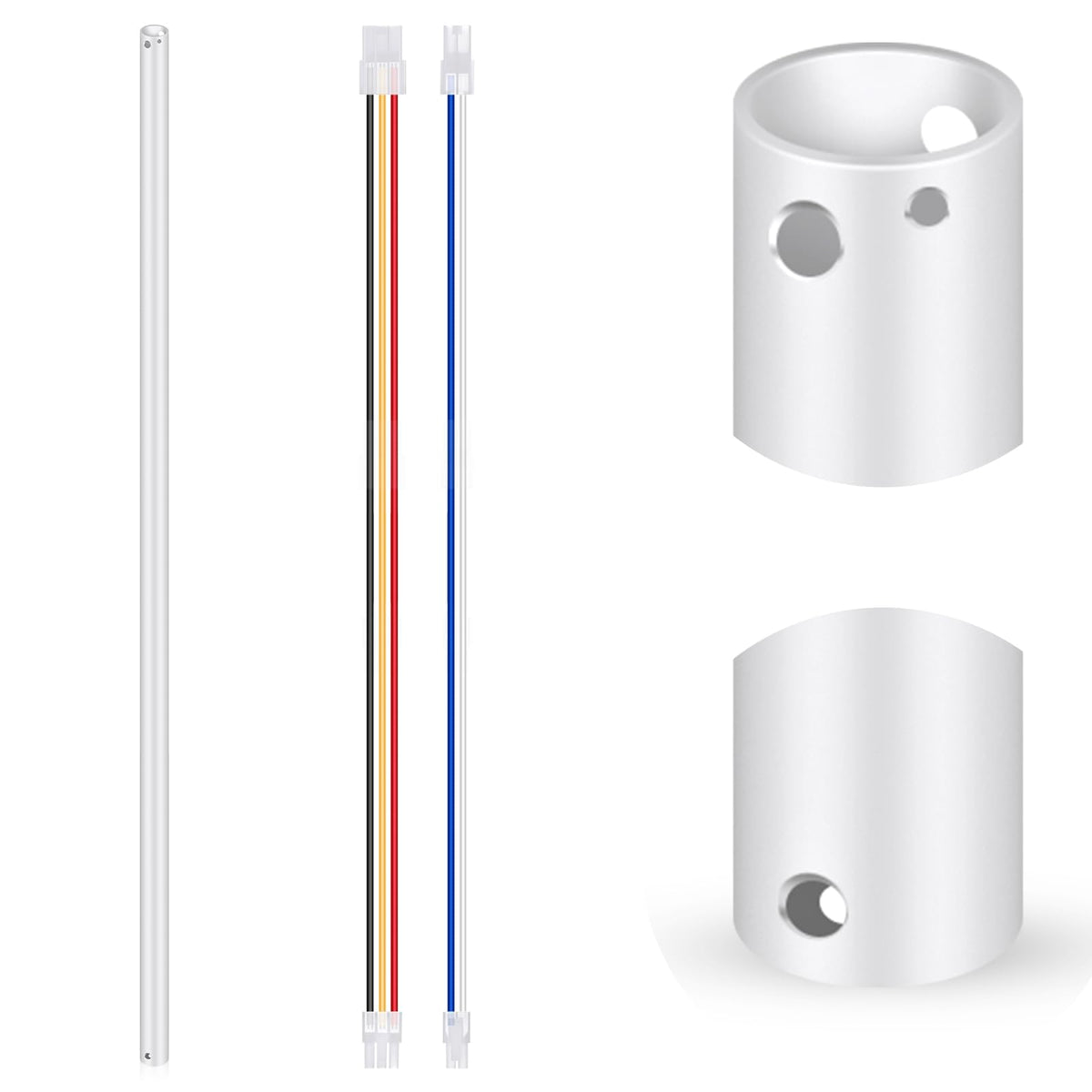 VIHOSE 48 Inch Ceiling Fan Downrod with Extension Cord 4 ft White Downrod for Ceiling Fan 1 Inch Outside Diameter Not Threaded S
