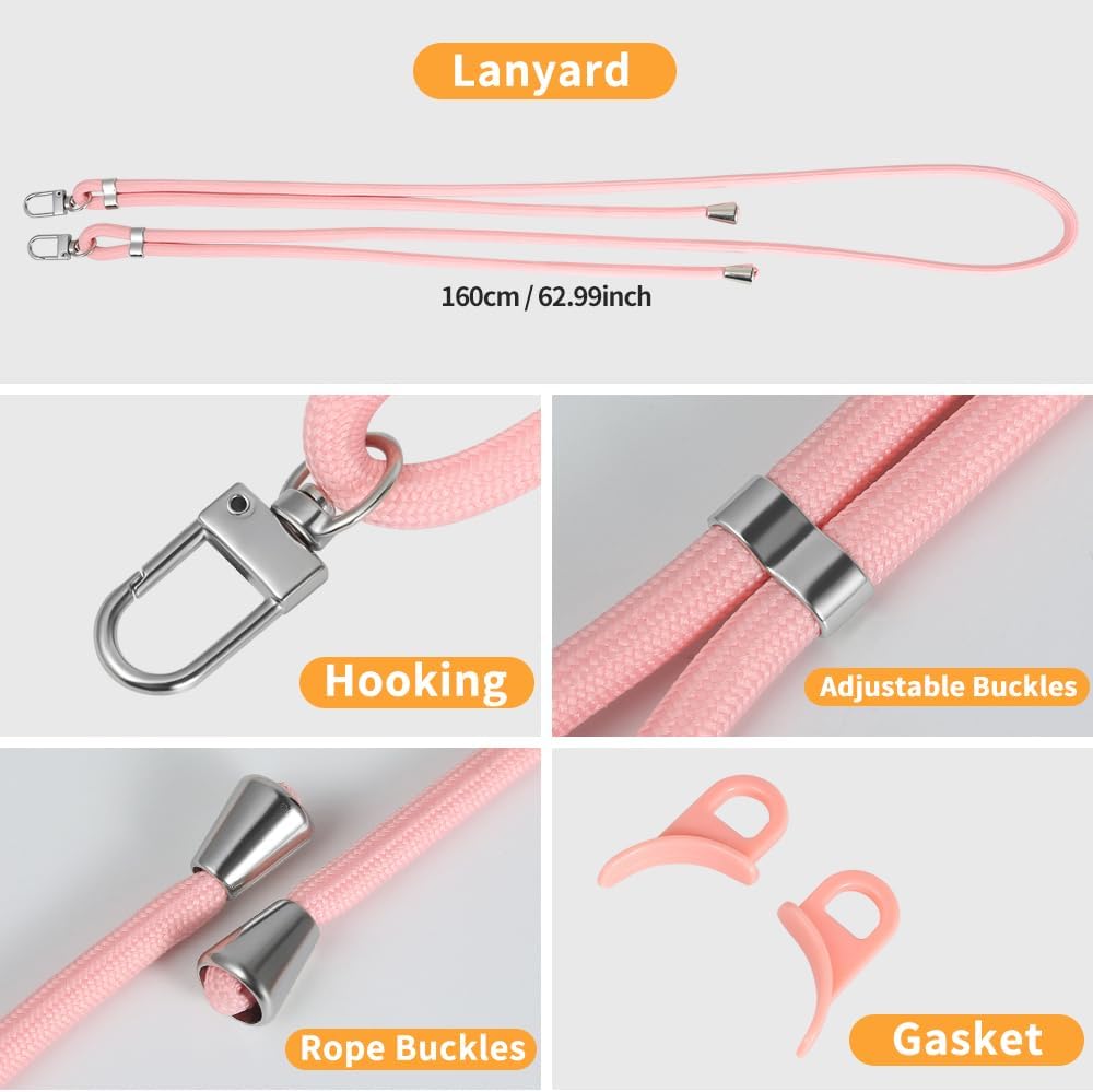 for iPhone 14 Pro Case with 62.99 inch Lanyard, Classic Clear&Pink Magnetic Phone Case, Drop&Shockproof Protection Cases, Phone Lanyard for Around The Neck, Compatible with Magnet Accessory