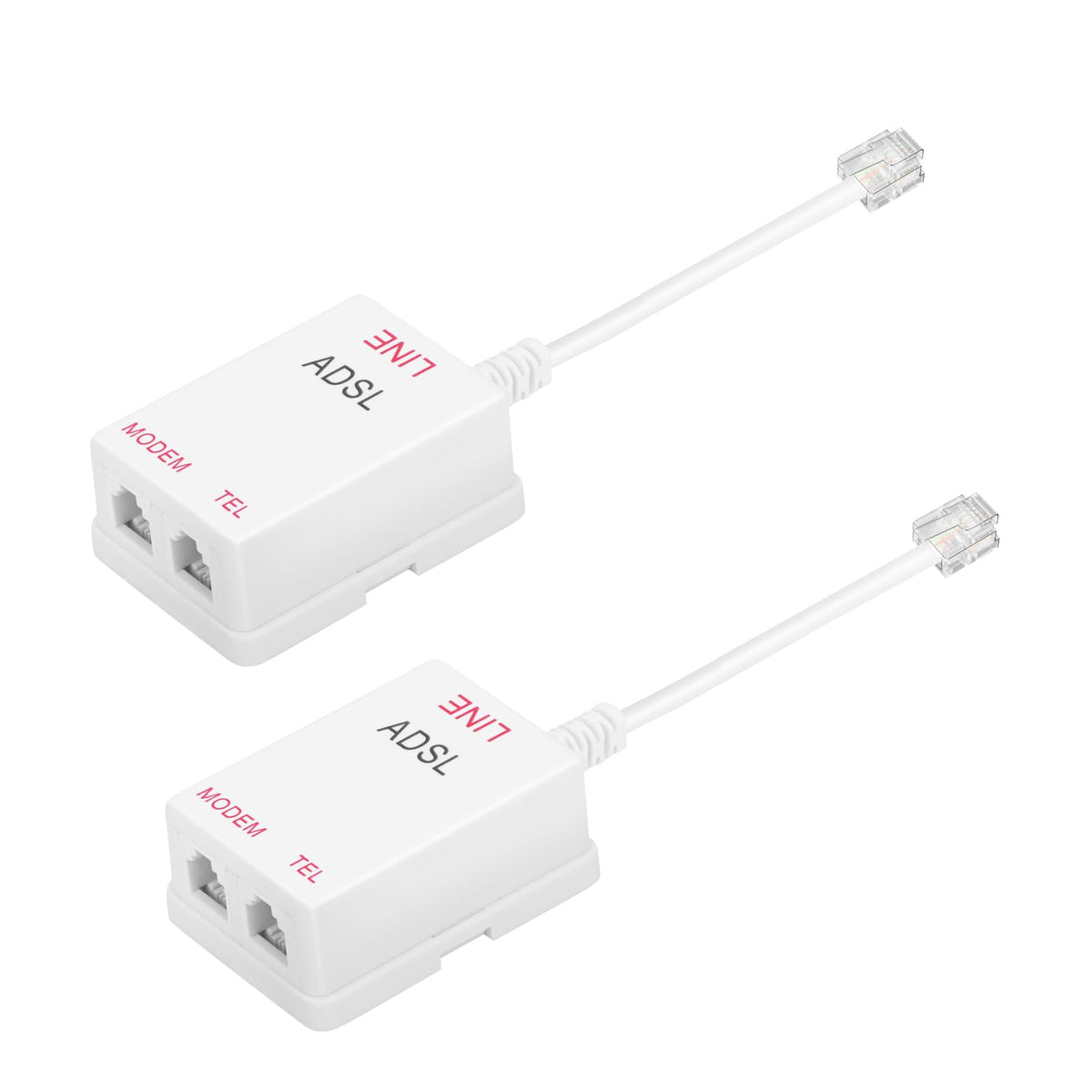 Uvital in-Line DSL Filter Splitter, ADSL Splitter Filter, DSL Filter for Landline Phone, RJ11 6P2C Male to 2 Female Telephone DSL Modem, White (2PC)