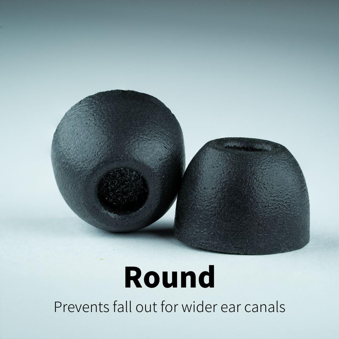 Comply 100 Core Series | Memory Foam Replacement IEM Ear Tips for Etymotic, Westone, Klipsch & More | Superior Noise Isolation, Ultimate Comfort, Secure Fit | Round, Black, (S/M/L) (3 Pairs)
