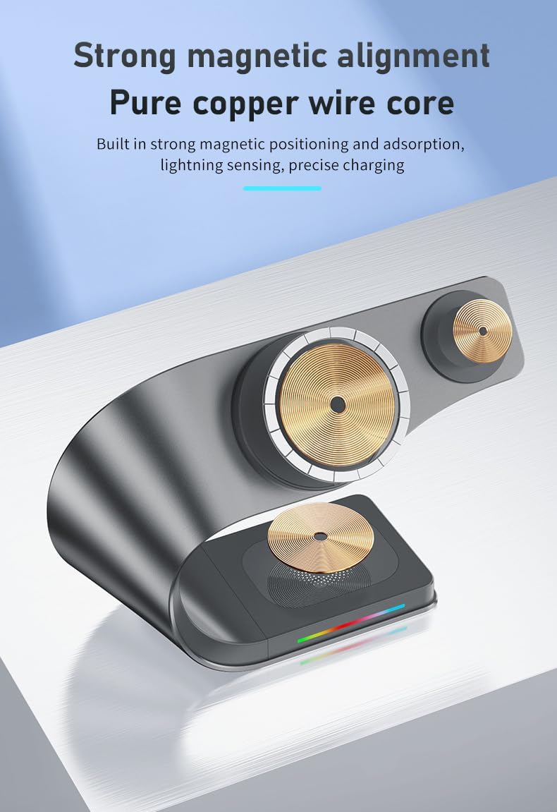 Wireless Charger, 3 in 1 Fast Charging Station for iPhone 15/14/13/12, Apple Watch, AirPods, 15W Magnetic Foldable Charging Dock, Portable Qi Wireless Charger Stand for Home, Office, Travel