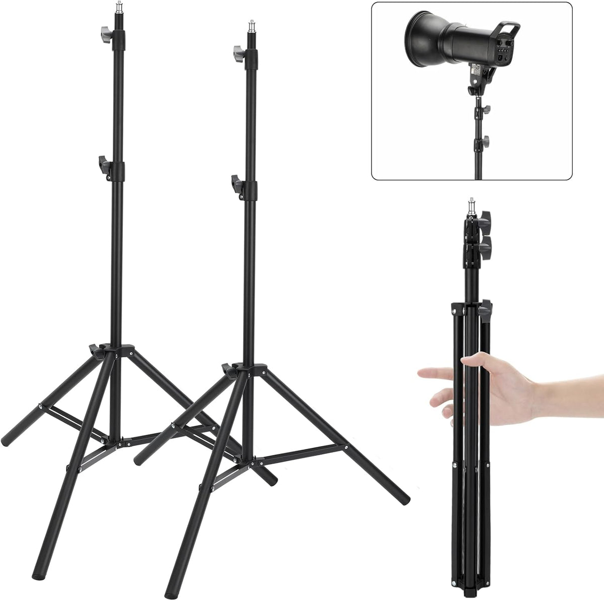 2 Pack adjustable 7ft Aluminum Photography Light Stand, Portable Light Tripod, for Lighting Stand Speedlight, Flash, Softbox,Strobe Light, Camera, Photographic Portrait