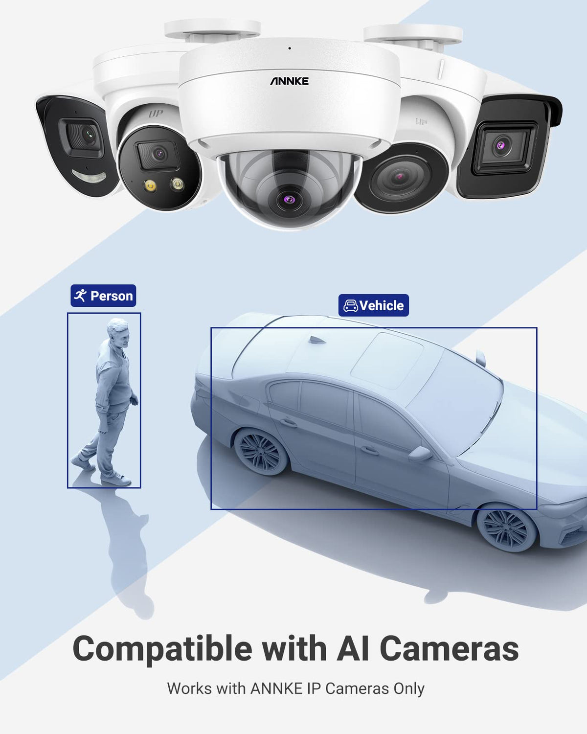 ANNKE 4K Surveillance Camera System, 8CH H.265+ NVR for 24/7 Recording, 8X 8MP PoE IP Camera with Mic, Smart Dual Light, Human&Vehicle Detection