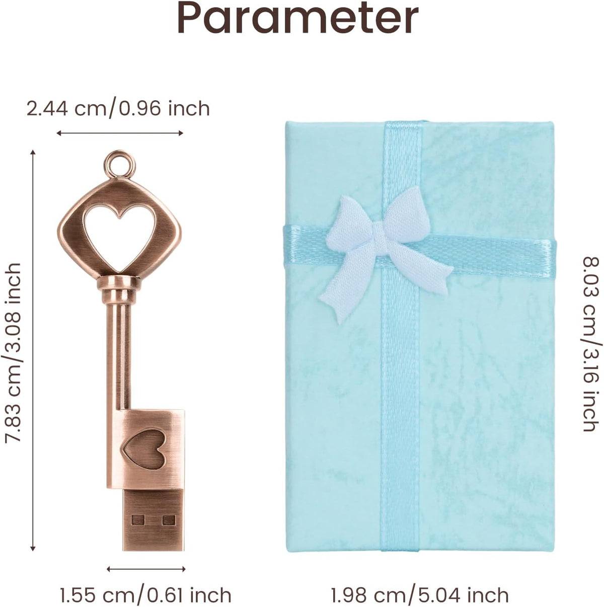 BORLTER CLAMP 64GB BorlterClamp USB Flash Drive Cute Memory Stick Heart Key Shaped Thumb Drive with Gift Box