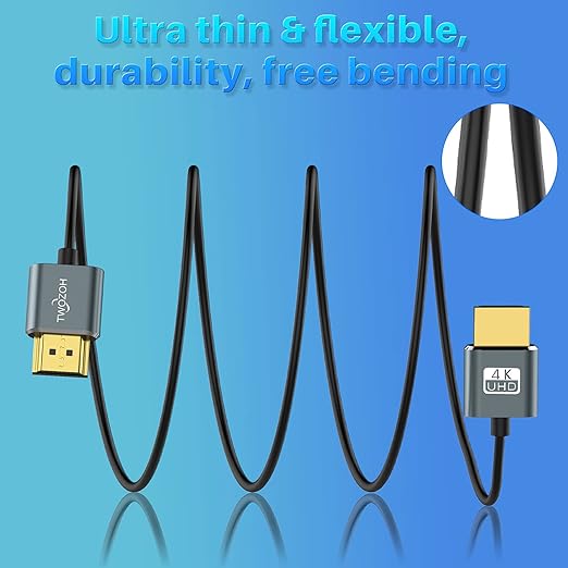 Twozoh Slim 4K HDMI Cable 1.6FT 5 Pack, Ultra Thin & Flexible Skinny HDMI to HDMI 2.0 Cord Support 4K/60HZ 18gbps Laptop, Monitor, PS5, PS4, Xbox One, Fire TV