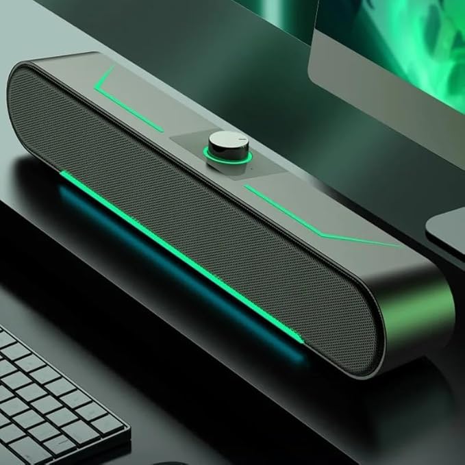 Glowing Computer Speakers with LED Lights for Gaming Long Bar-Shaped Hi-Fi Stereo Speaker