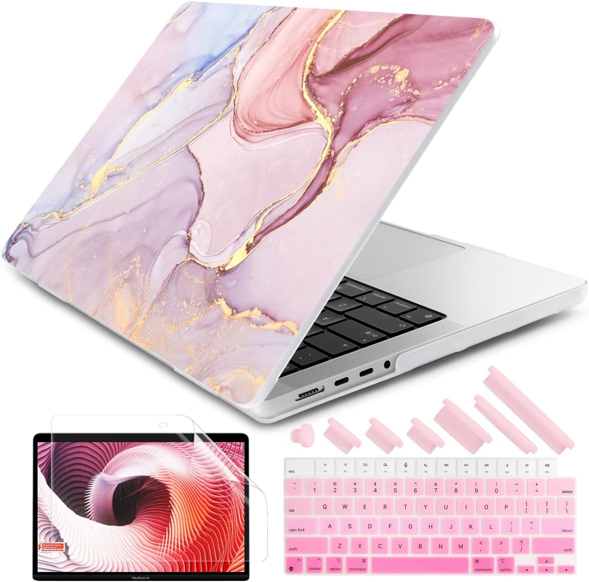 DONGKE for M4 MacBook Pro 16 Inch Case 2024 2023 2021 A3403 A3186 M3 A2991 M2 A2780 M1 A2485 Pro/Max Chip, Plastic Hard Shell Case & Keyboard Cover for Mac Pro 16 with Touch ID, Marble X256