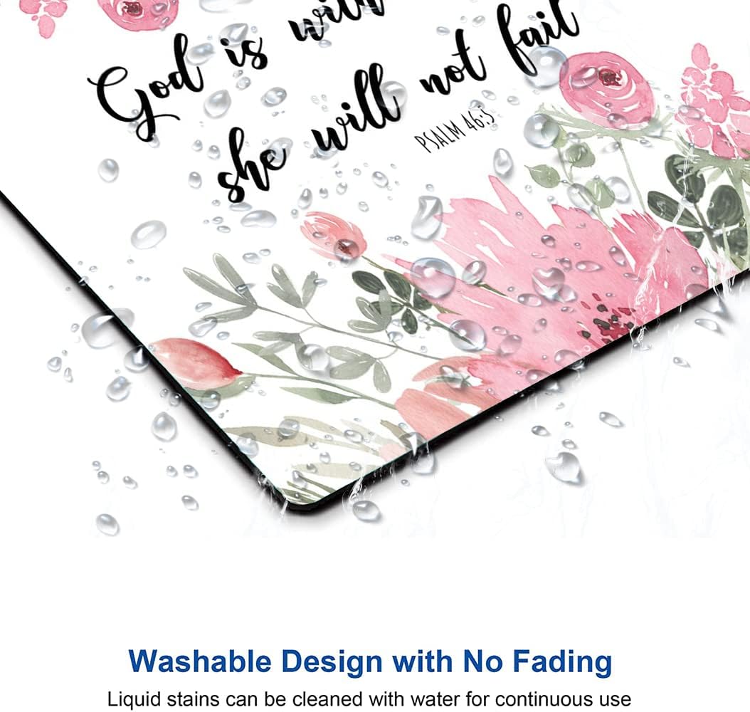Mouse Pad, Cute Inspirational Quote with Floral Mouse Pad for Women, Washable Square Cloth Mousepad for Office Laptop, Non-Slip Rubber Computer Mouse Pads for Wireless Mouse, Psalm 46:5