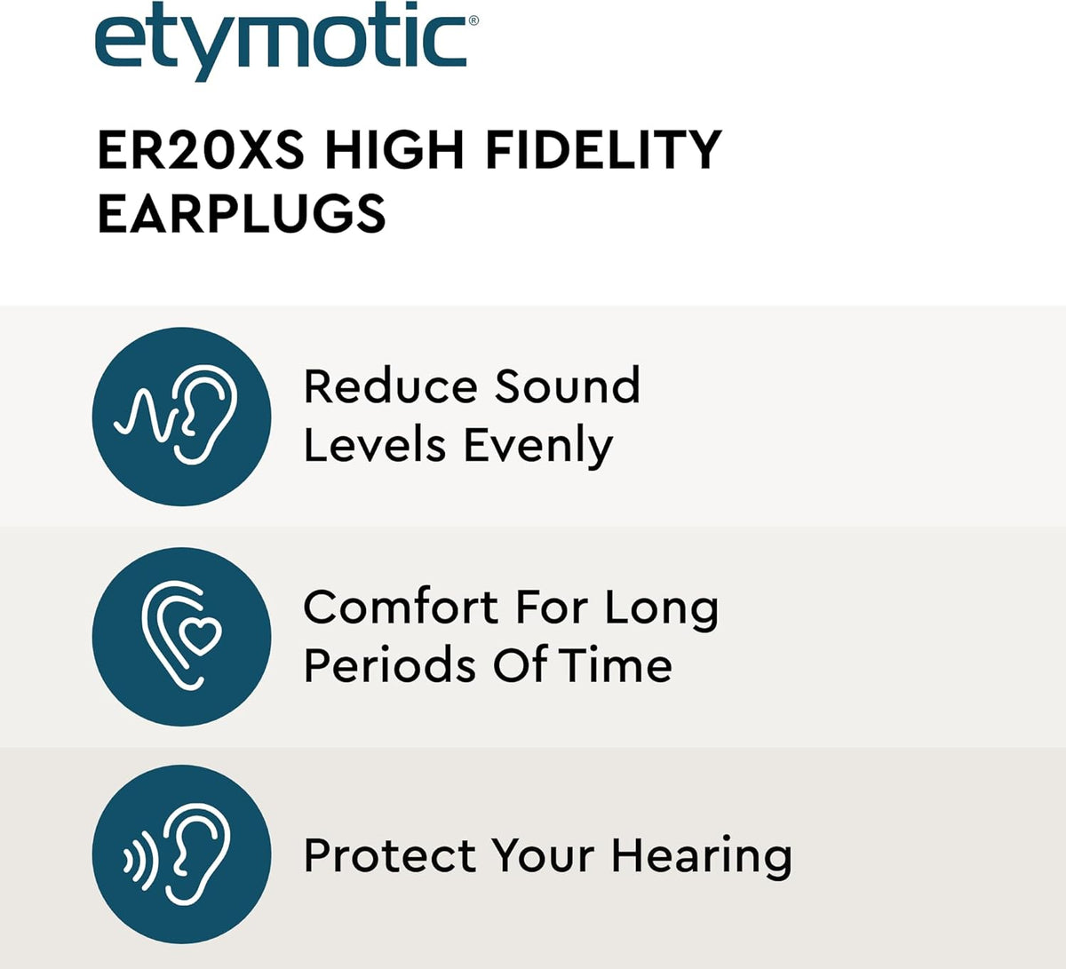 Etymotic ER20XS ETY Earplugs Set - High-Fidelity Hearing Protection - Up to 20 dB Sound Reduction - Reusable - Includes 1 Pair of Large, Standard, and Foam Eartips, Neck Cord & Case