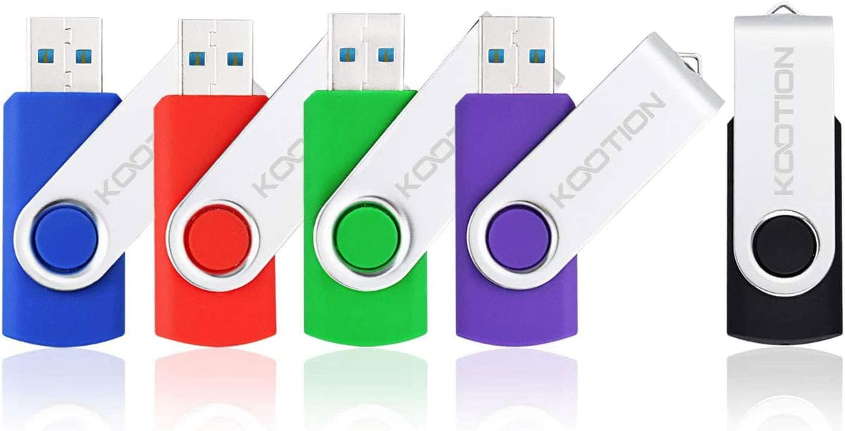 KOOTION 5 Pack 32GB USB 3.0 Flash Drives Swivel USB Stick Thumb Drives with High-Speed Transfer(Colors: Black, Blue, Green, Purple, Red)