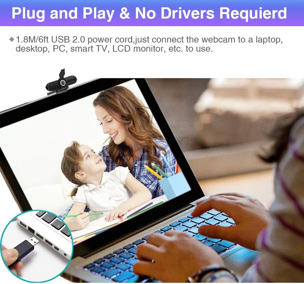 HDZIYU 4K 8MP Webcam with Microphone and Tripod, USB Web Camera for PC and Laptop, Widescreen for Video Calling