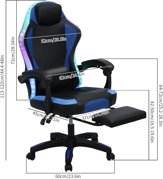 Gaming Chairs for Adults Racing Style Computer Chair Ergonomic Gamer Chairs for Adults Remote Control High Back Reclining Office Gaming Chair with 360° Swivel (Black)