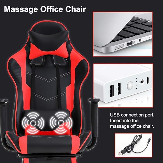 Massage Gaming Chair Gamer Chair Video Game Chair Computer Chair for Heavy People Desk Chair Ergonomic PC Chair with Footrest and Lumbar Support for Office or Gaming
