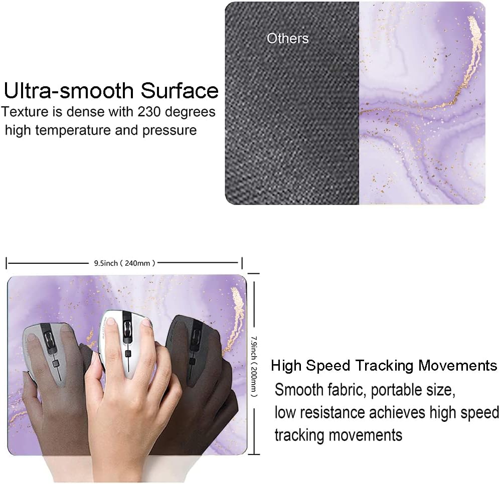 Mouse Pad, Purple Marble Design Mouse Pad, Washable Square Cloth Mousepad for Gaming Office Laptop, Non-Slip Rubber Base Computer Mouse Pads for Wireless Mouse, Cute Mouse Pads for Desk