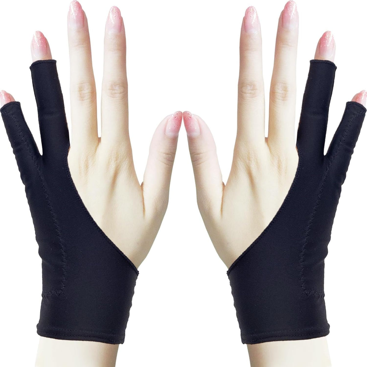 Drawing Glove, Artist Glove for Drawing Tablet, iPad, Digital Art Creation - Palm Rejection, Exposed Fingertip, Suitable for Left and Right Hand - M, Pack of 2