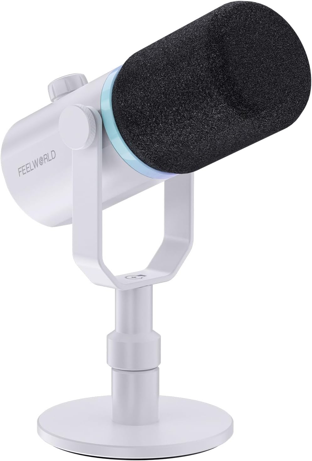 FEELWORLD PM1 XLR USB Dynamic Microphone with Desktop Stand Gifts for Podcast Recording PC Computer Gaming Streaming Vocal Voice-Over, Studio Metal Mic, RGB Light, Mute Button, Headphones Jack (White)