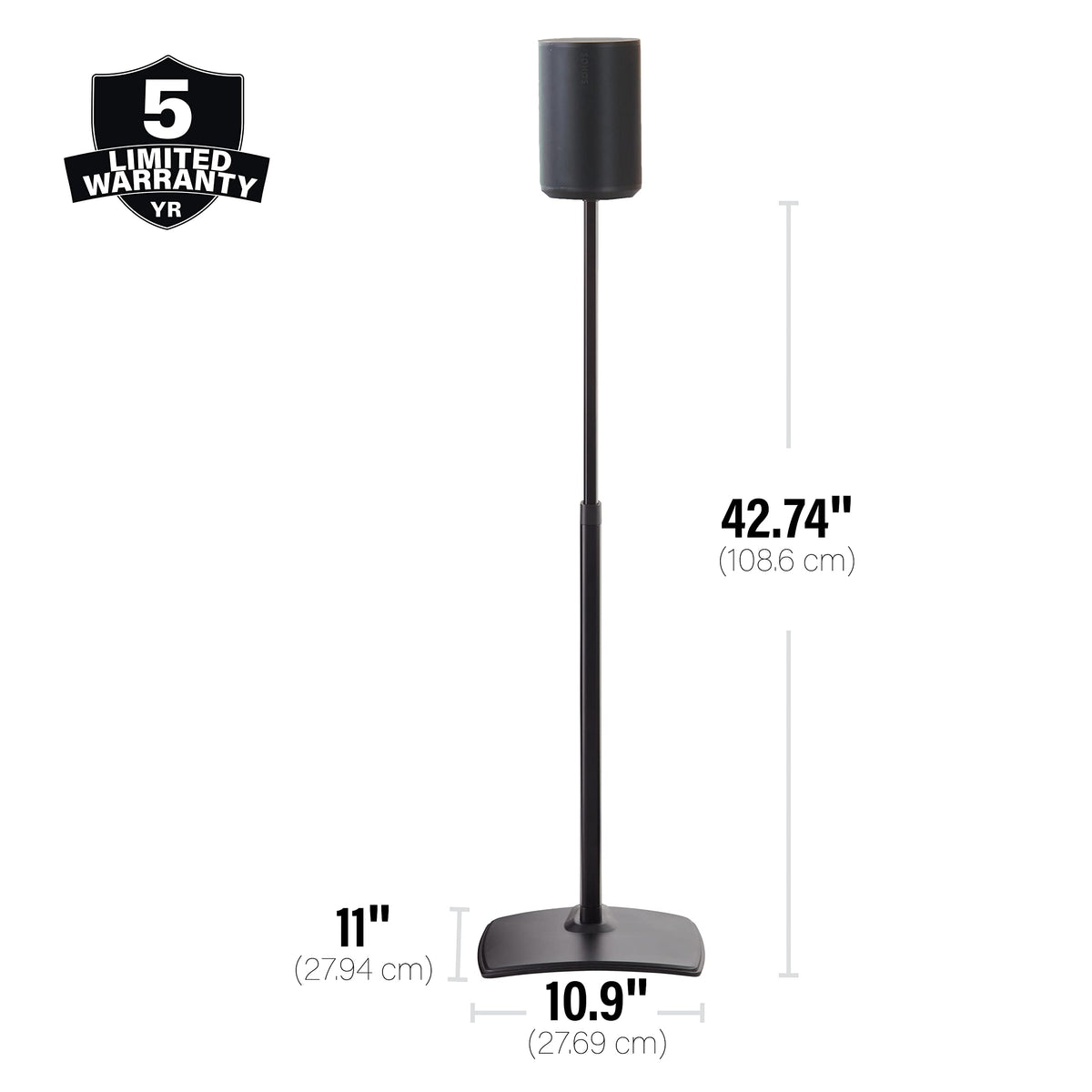 Sanus Speaker Stand for Sonos Era 100 Speakers - Height Adjustable Single Stand w/Easy 3 Step Install - Includes Rubber Feet & Carpet Spikes - Black