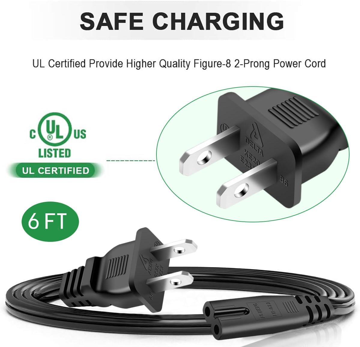 Goffeu 2 6Ft Prong Printer Power Cord/Printer Power Cable for Canon PIXMA MG/MP/MX/IP Series Printers and HP