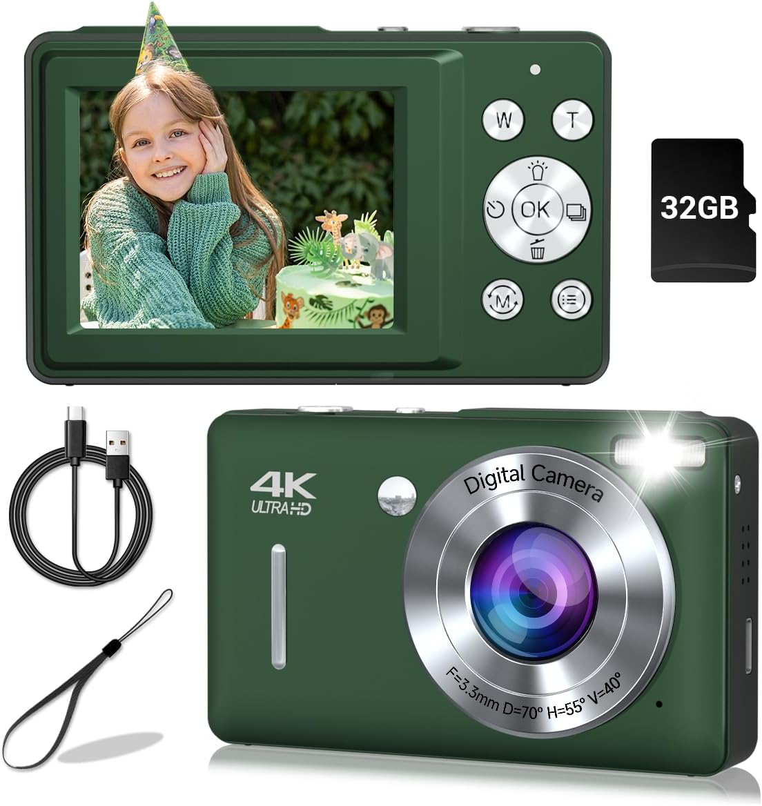 Gtonster 44MP 1080P 16X Digital Camera, Compact Camera, FHD Point and Shoot Digital Cameras with Zoom, Face Detect