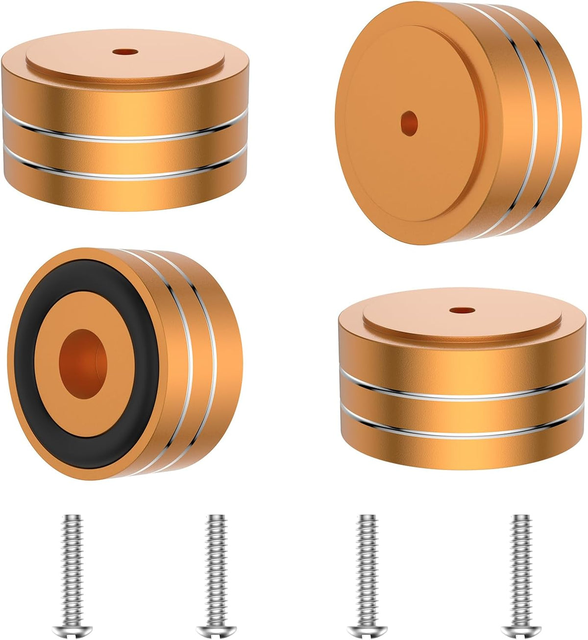 Tertullus 4 Pcs Speaker Feet Isolation 40x20mm Turntable Feet Aluminum Platform Speaker Spike Stand Floor Protectors Dampening Pad with Rubber Ring for Hi-fi Equipments
