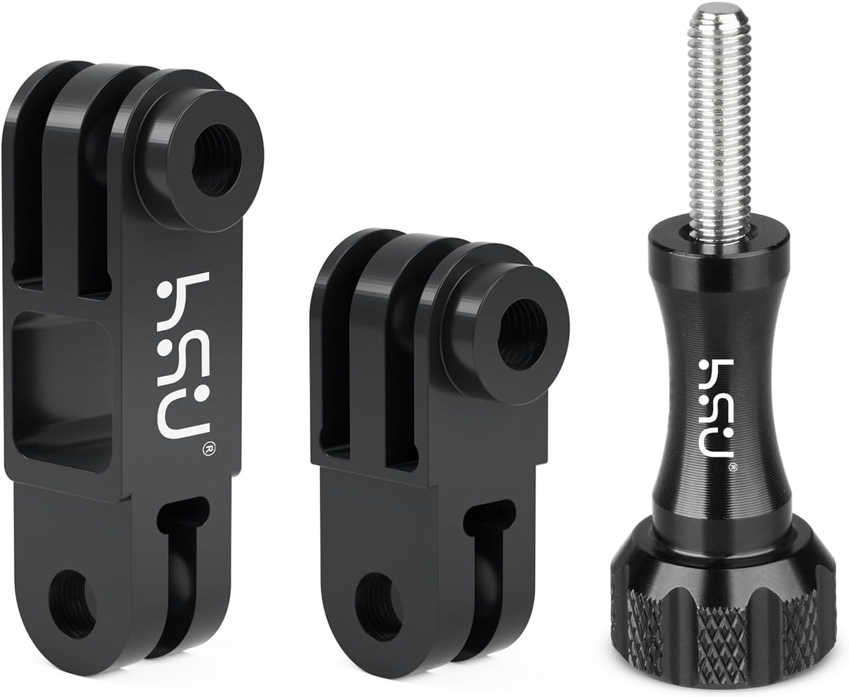 HSU Aluminum Alloy Metal Adjust Arm Straight Joints Mount, Long and Short Vertical Direction Straight Joints Mount for Gopro Hero 13 12 11 10 9 8 7 6 5, AKASO Campark and Other Action Cameras (Black)