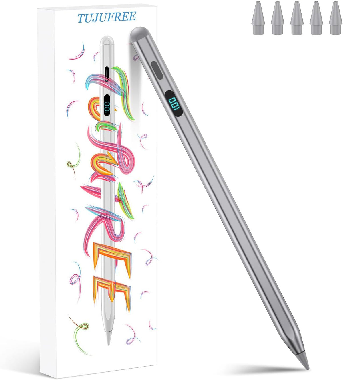 iPad Pencil with Magnetic&5 Extra Tips,USB-C Faster Charge,Stylus Pen Compatible with iPad 6-11th/A16,Air M3/M2/3-5th,Pro M4/11/12.9/13inch,Mini 5th-7th/A17Pro (Gray)
