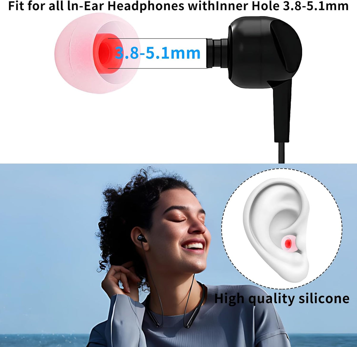 Earbud Tips Ear Bud Tips Soft Anti Slip Washable and Reusable Silicone Replacement Earbud Tips Fit Most in-Ear Earbuds(Inner Hole 3.8mm -5.1mm) 18pcs S M L