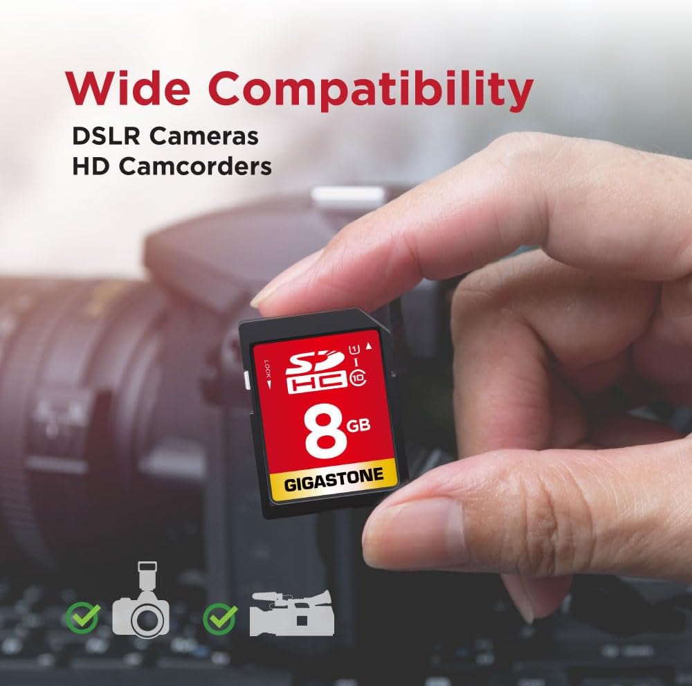 Gigastone 8GB 2-Pack U1 10 2 SD Card UHS-I Class SDHC Memory Card Full HD Video Canon Kodak Olympus Digital Camera