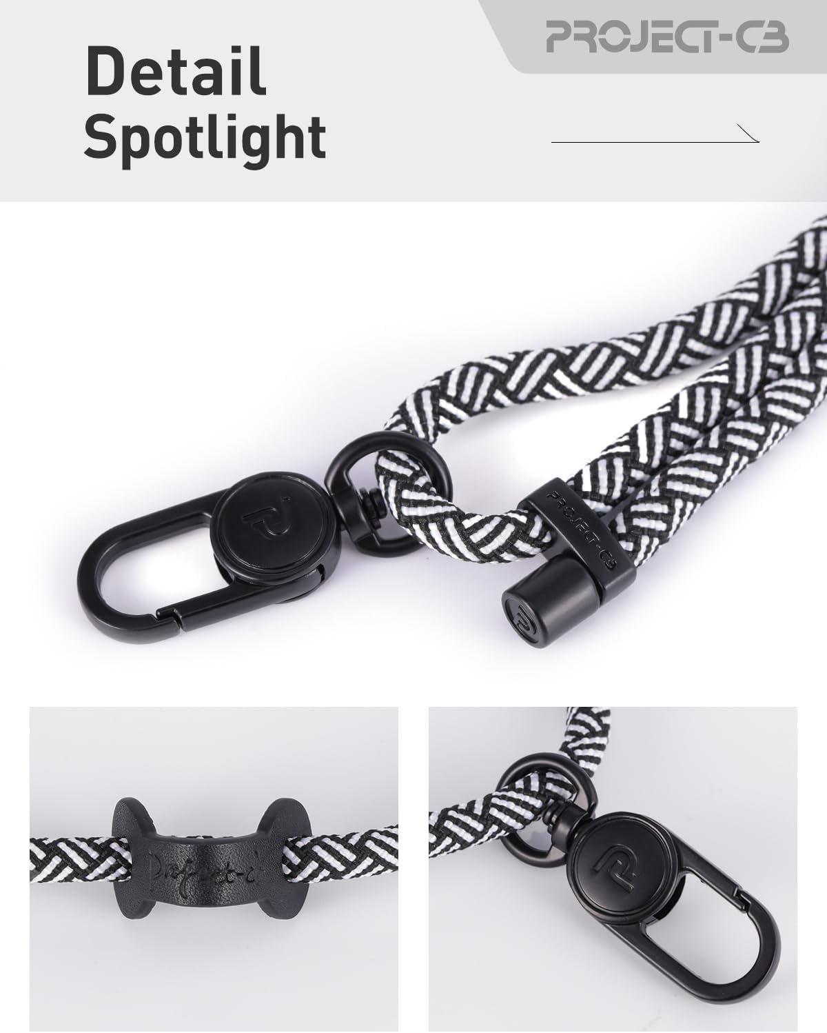 project-cb Cell Phone Lanyard 1,Phone Tether Tab 2,Crossbody Strap,Lanyards for Around the Neck,Adjustable Strap 80-160cm (White-Black-B)