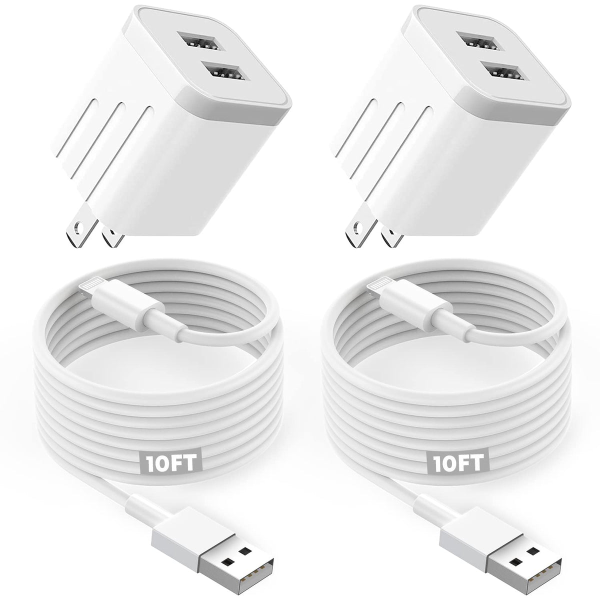 iPhone Fast Charger,Fast Adapter i Phone 2Pack Dual Port USB Wall Charger Apple Fast Charging 10FT Long Lightning Cable Cord Double Adapter Plug Block for iPhone 14/13/12/11 Pro Max XS XR X 8 7 6 iPad