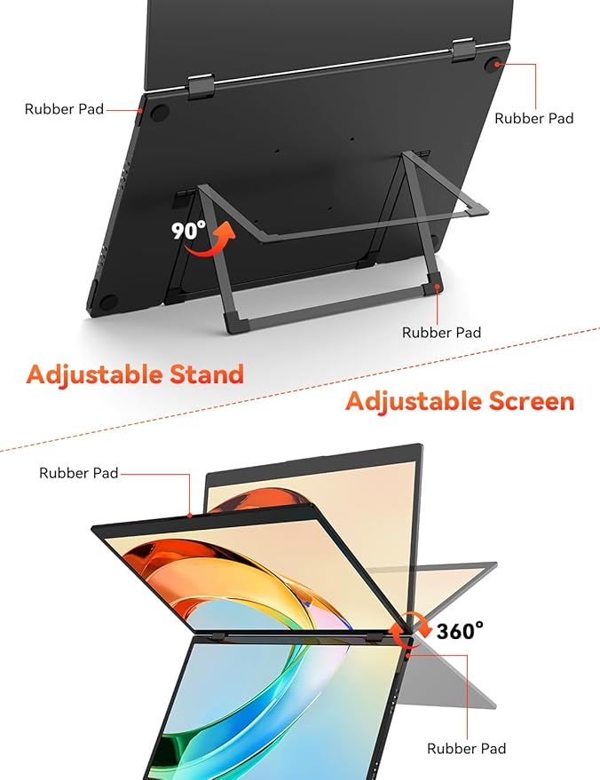 HotYeah Triple Laptop Screen Extender 15.6 1080P FHD IPS Folding Stacked Portable Dual Monitor USB-C Travel Extended Computer Display w/VESA 180° Rotation Plug &amp Play (Windows Only)
